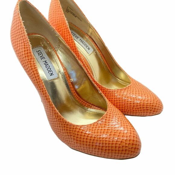 Steve Madden Stiletto Heels Women's P-Ronni Orange Snakeskin Slip On Pump Size 8 - Picture 3 of 16
